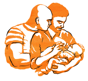 två pappor med en bebis