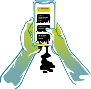 illustration av händer som håller i en mobil